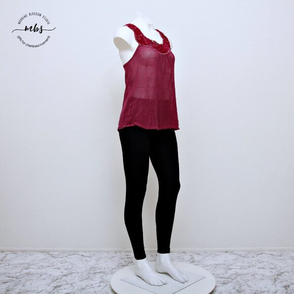 Free People Vintage Floral Laced Trim Sheer Mesh Sleeveless Round Neck Top - Picture 1 of 16